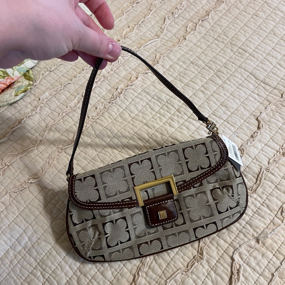 y2k Liz Clairborne brown and town wristlet/mini bag with gold hardware